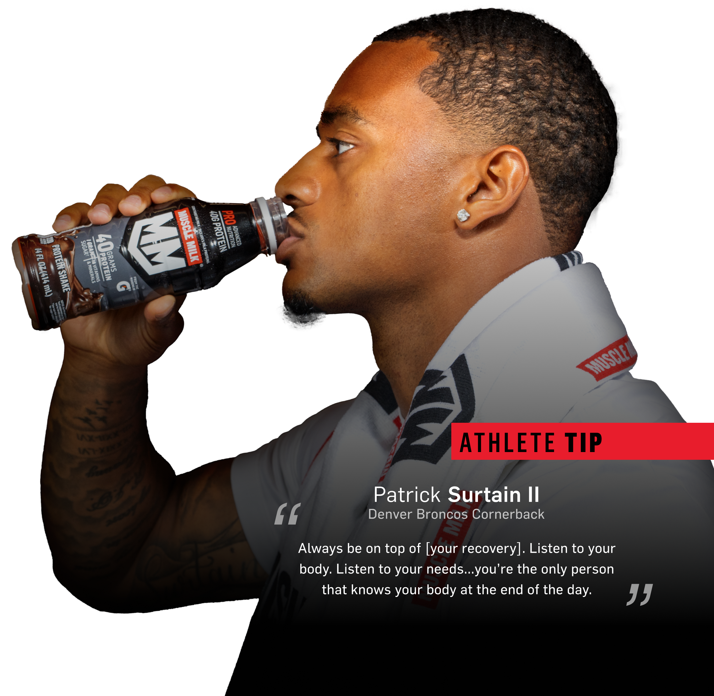 Athlete drinking muscle milk